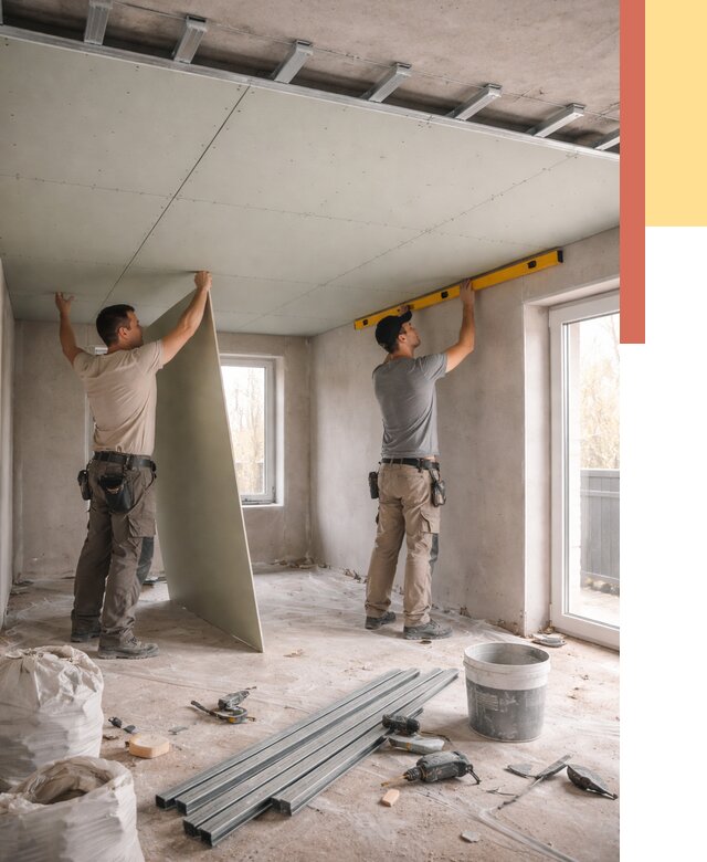 Одноуровневый потолок из гипсокартона в Пскове от 761 руб. — монтаж под ключ | ОТДЕЛОЧНИК-Пск