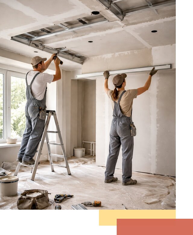 Монтаж многоуровневого потолка из гипсокартона в Пскове