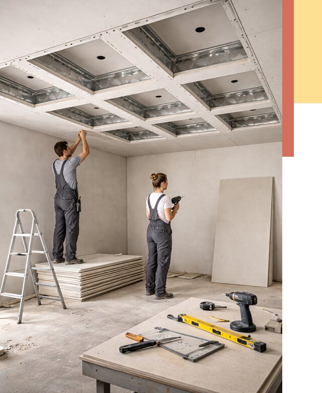 Кессонный потолок из гипсокартона в Пскове от 1878 руб. — монтаж и под ключ | ОТДЕЛОЧНИК-Пск