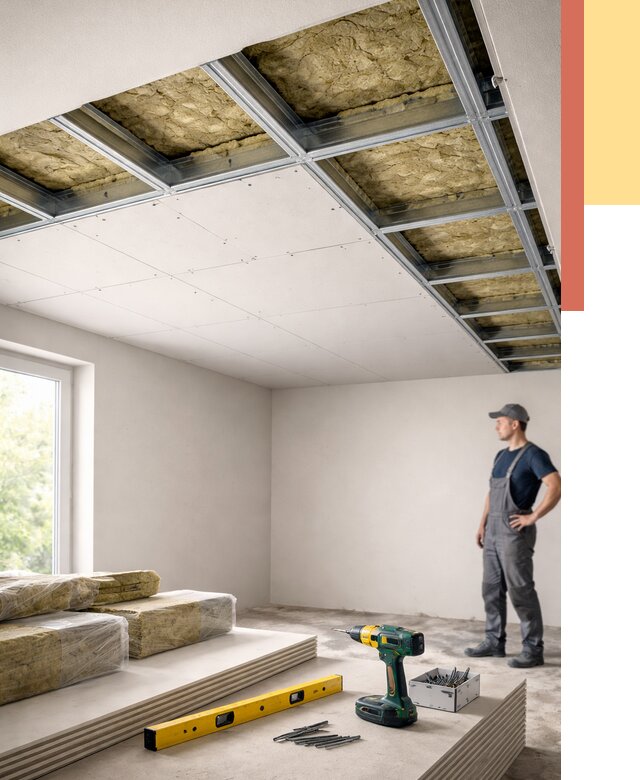 Звукоизоляция потолка ГКЛ в Пскове от 964 руб. — монтаж под ключ | ОТДЕЛОЧНИК-Пск