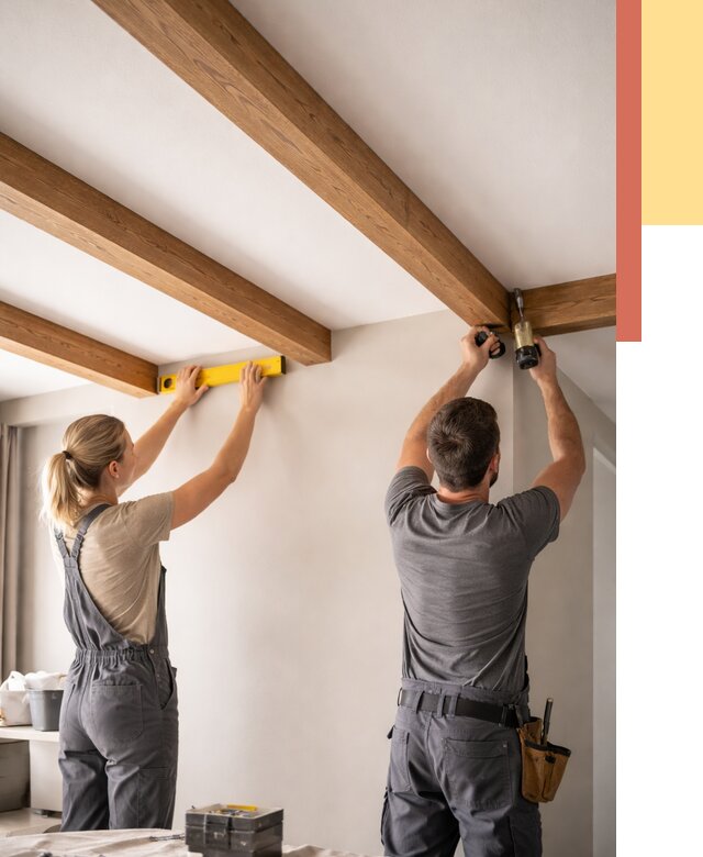 Монтаж декоративных балок на потолок в Пскове от 4263 руб. — ОТДЕЛОЧНИК-Пск